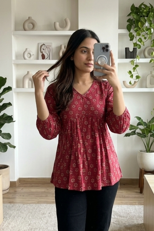 Stylish Cotton Printed Short Kurti for Casual & Office Wear