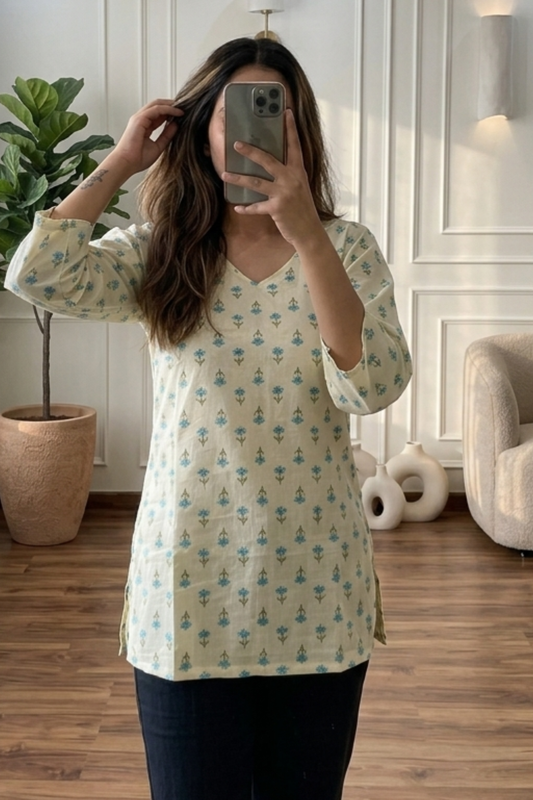Traditional Printed Cotton Short Kurti for Women