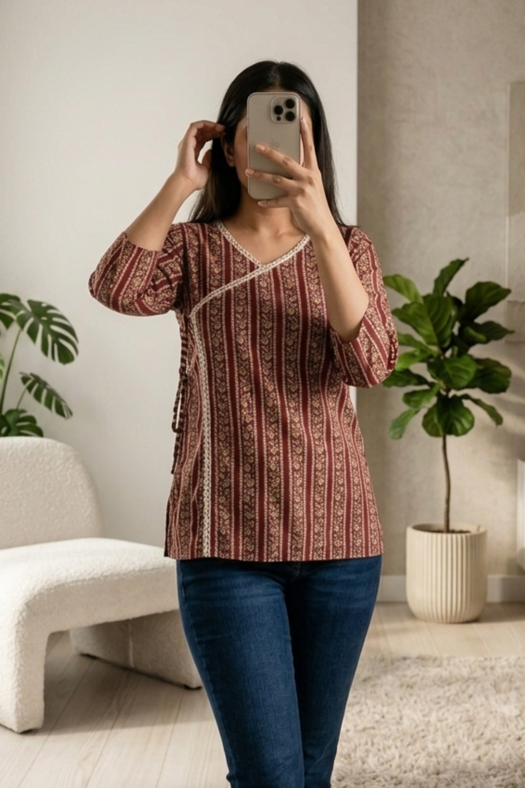 Casual Cotton Short Kurti with All-Over Print