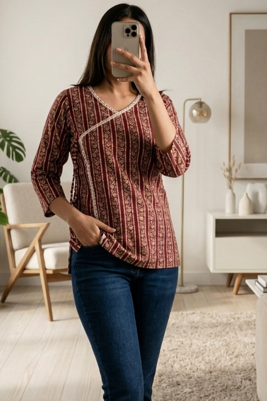 Casual Cotton Short Kurti with All-Over Print