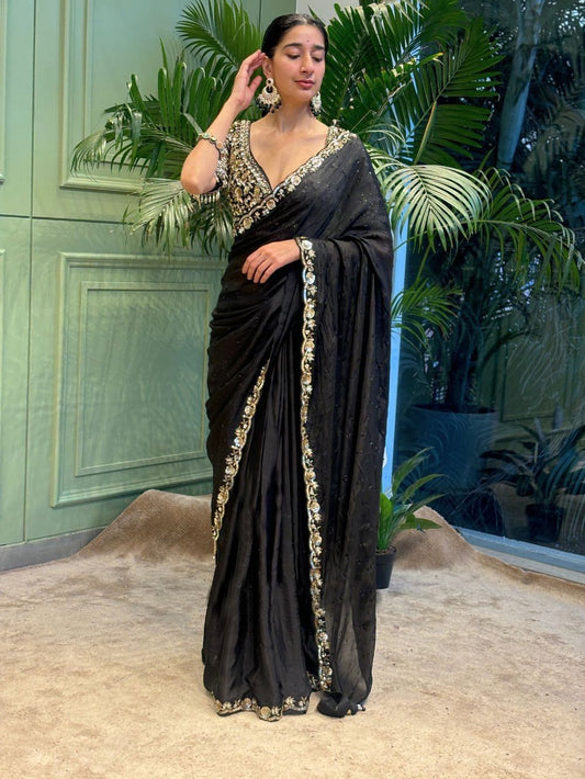 Soft Rangoli Silk Saree with Sequin Embroidery Lace Border