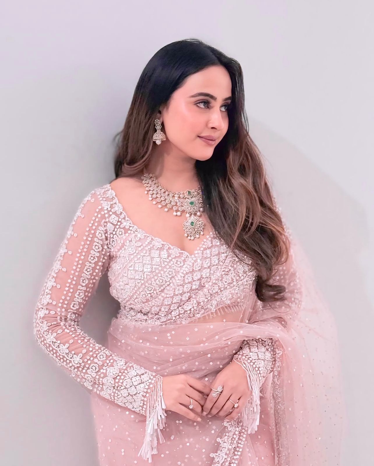Soft Net Saree with Sequins Embroidery with Matching Blouse