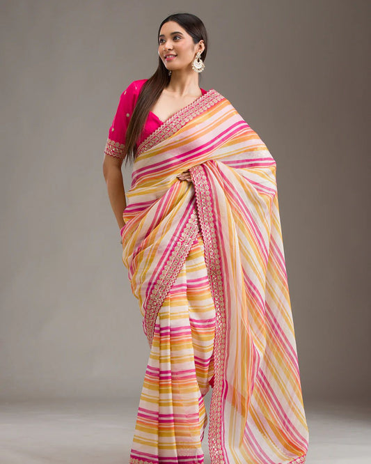 Premium Leriya Print Saree with Banglori Silk Blouse