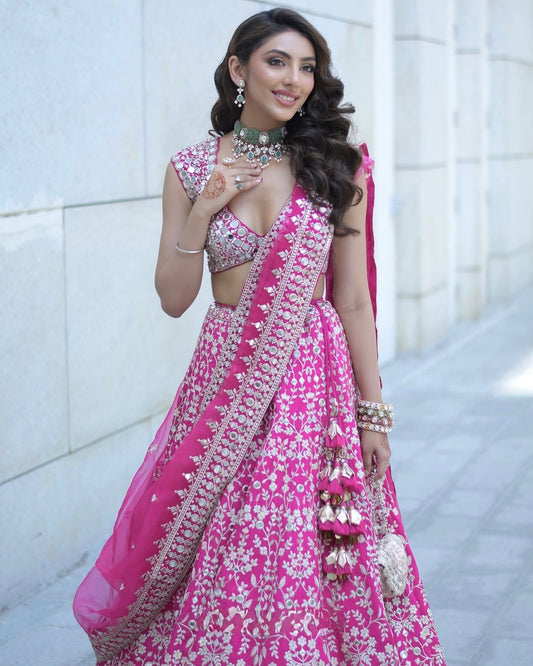 Premium Mirror Work Lehenga with Organza Blouse & Dupatta