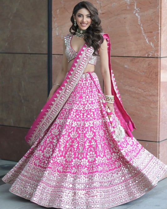 Premium Mirror Work Lehenga with Organza Blouse & Dupatta