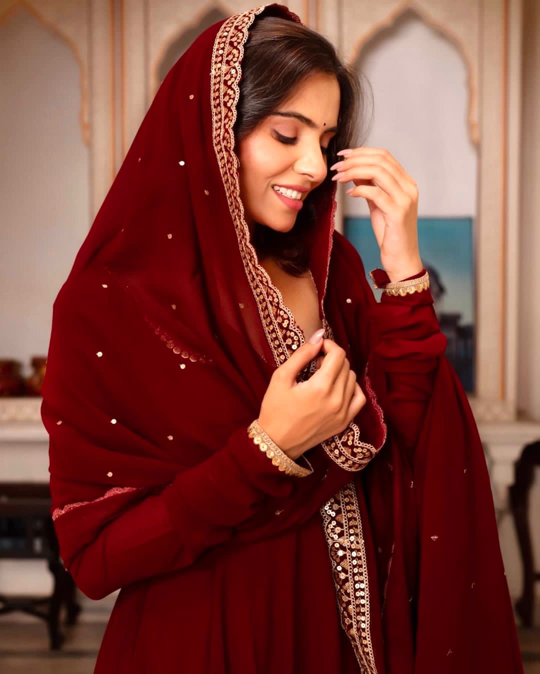 Georgette Embroidered work Long Anarkali Suit 3pc