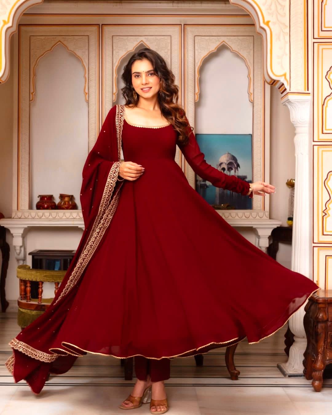 Solid Red Anarkali Suit women