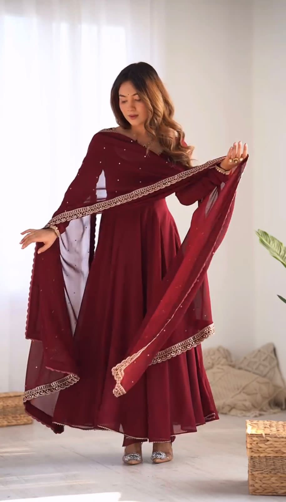 Solid Red Anarkali Suit women