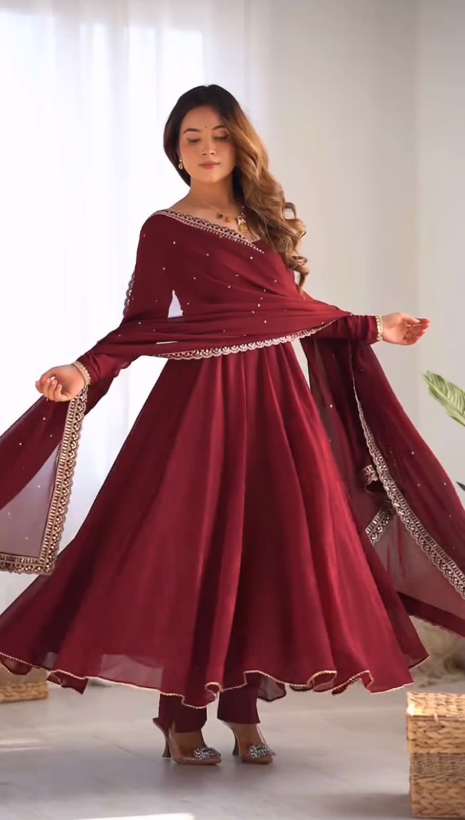 Solid Red Anarkali Suit women