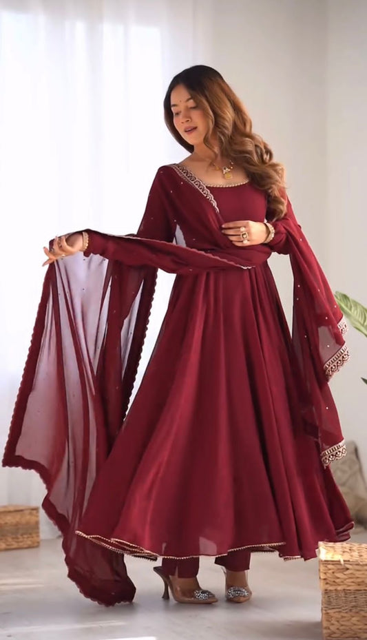 Flared Red Anarkali Suit