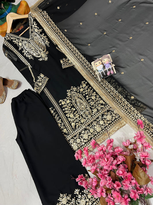 Georgette Sequin work Black Salwar Kameez