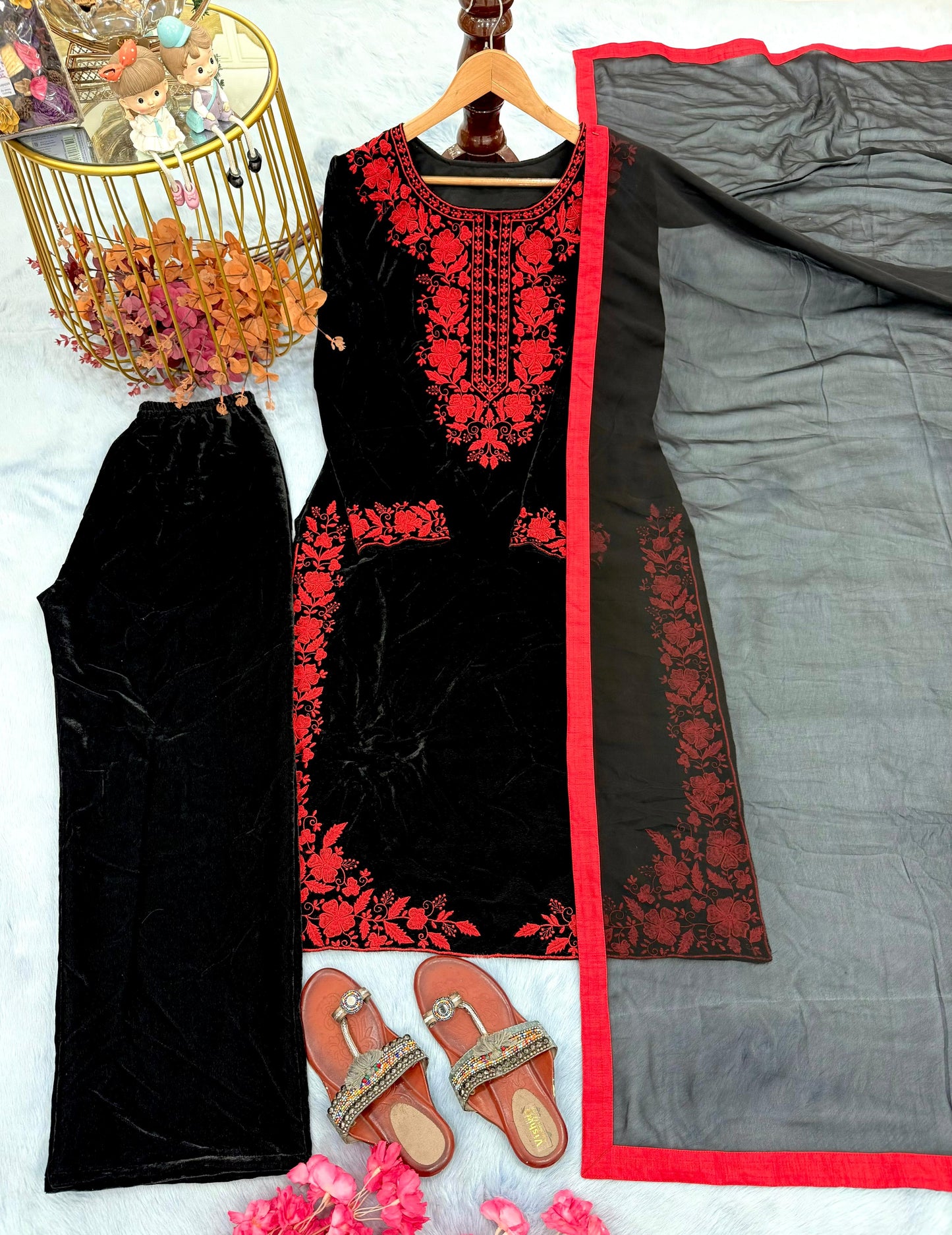 Heavy Pure Viscose Velvet With Embroidery Work Salwar Kameez
