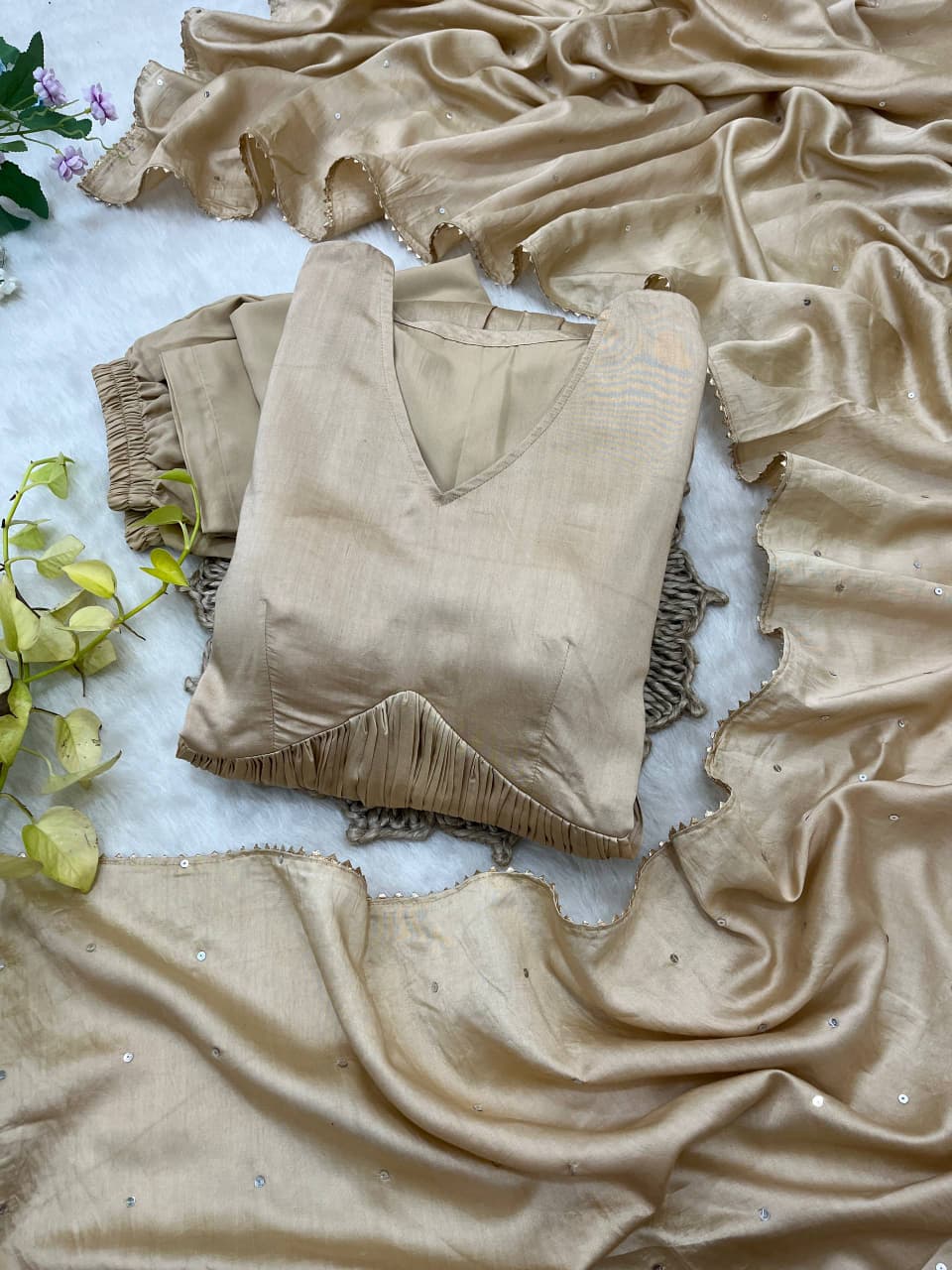 Chanderi Cotton Solid Heavy Anarkali Suit