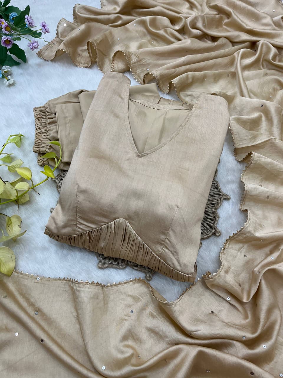 Chanderi Cotton Solid Heavy Anarkali Suit