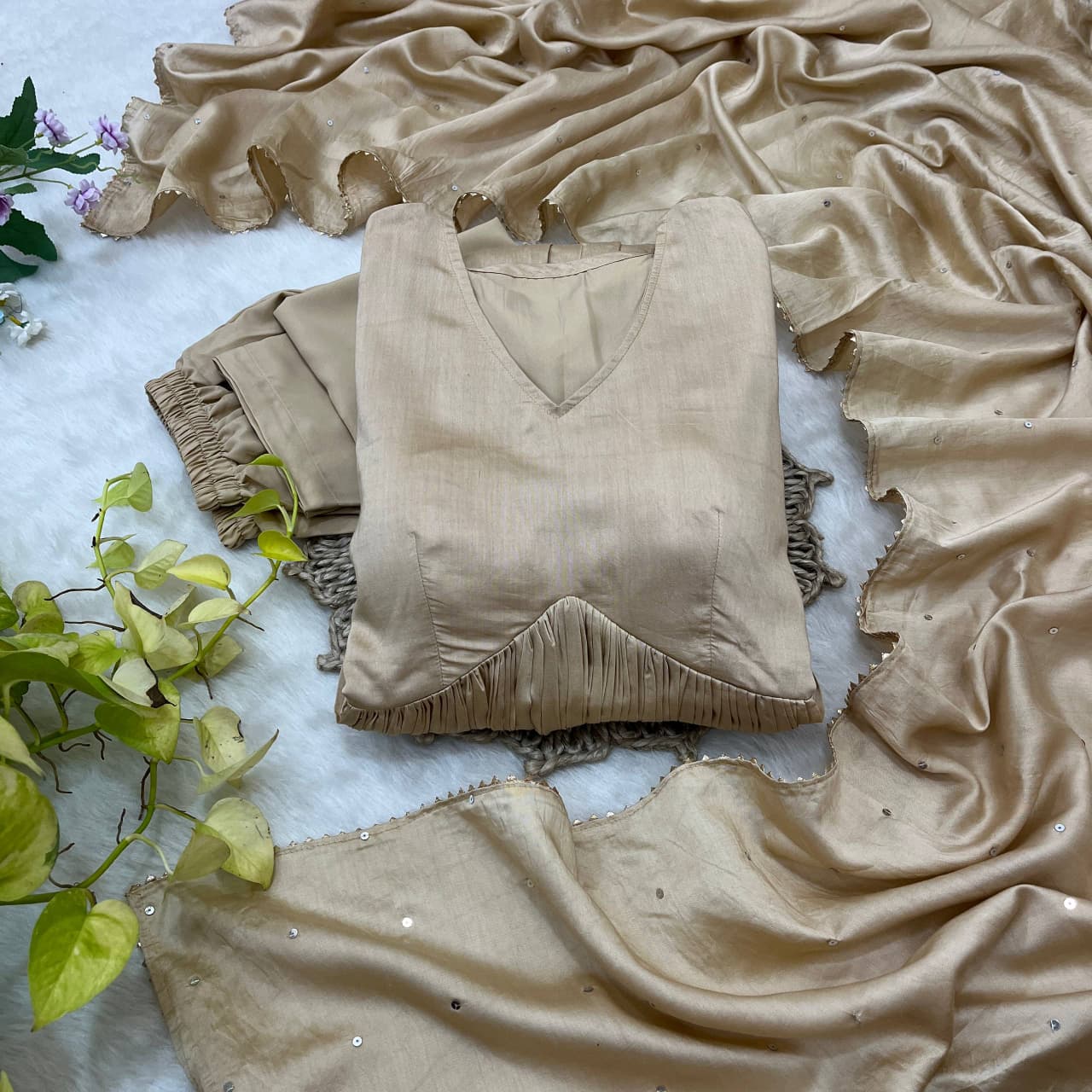 Chanderi Cotton Solid Heavy Anarkali Suit