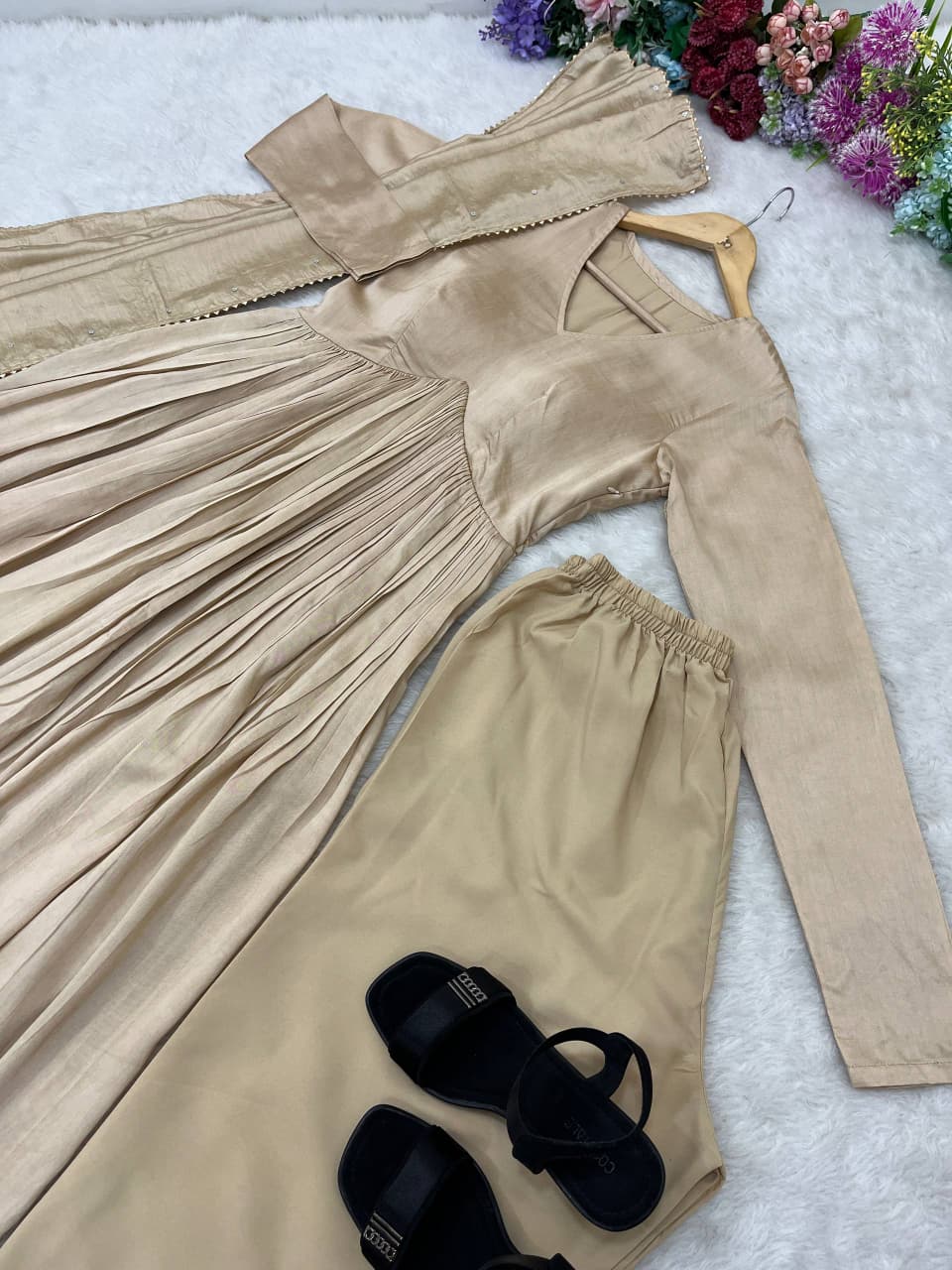 Chanderi Cotton Solid Heavy Anarkali Suit