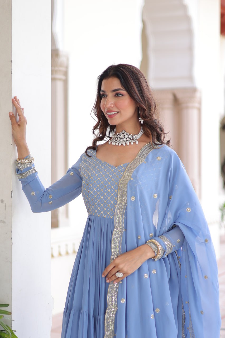 Georgette With Sequins & Zari Embroidered Work Anarkali Suit