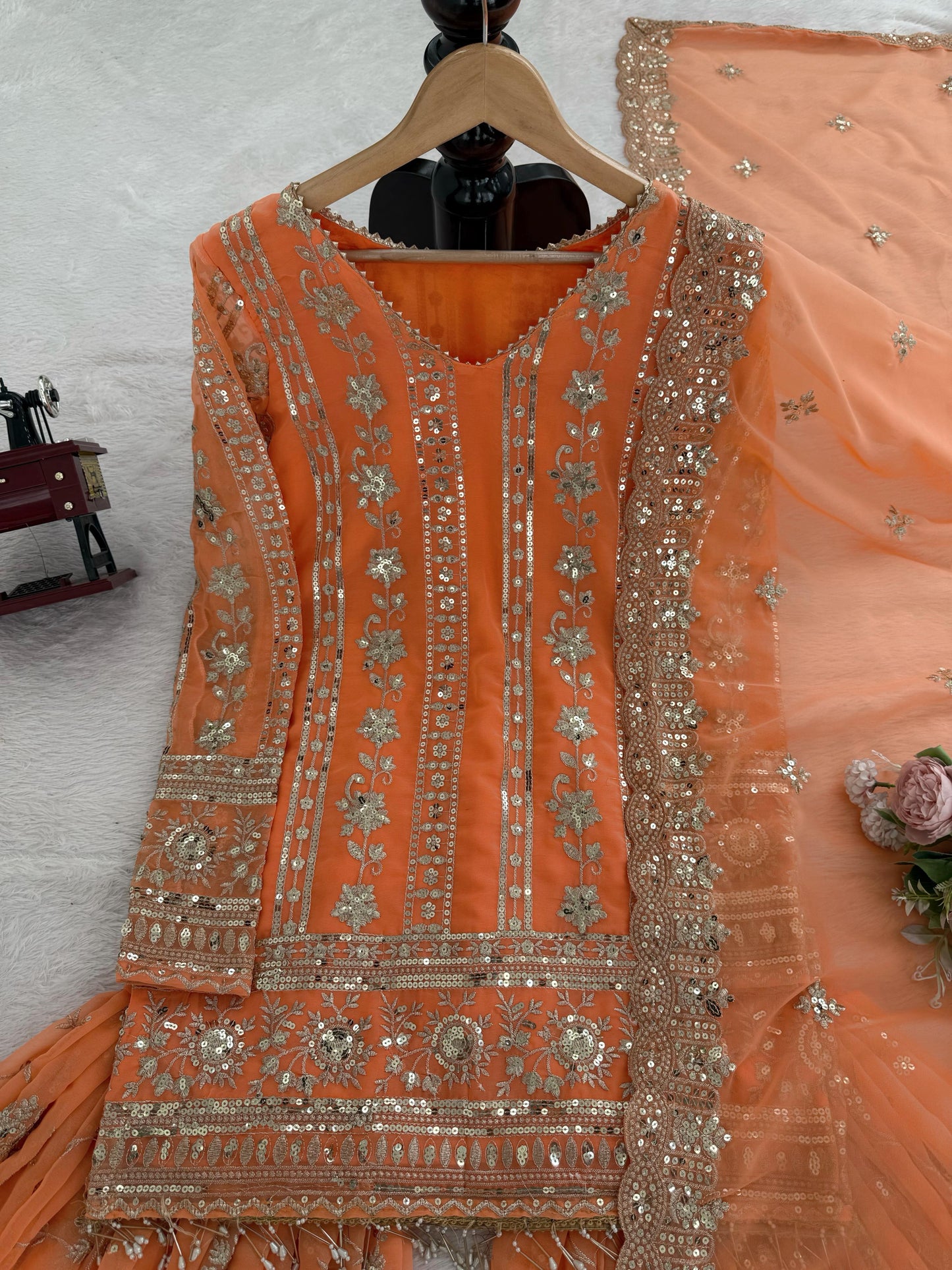 Partywear Georgette Kurti Sharara Suit