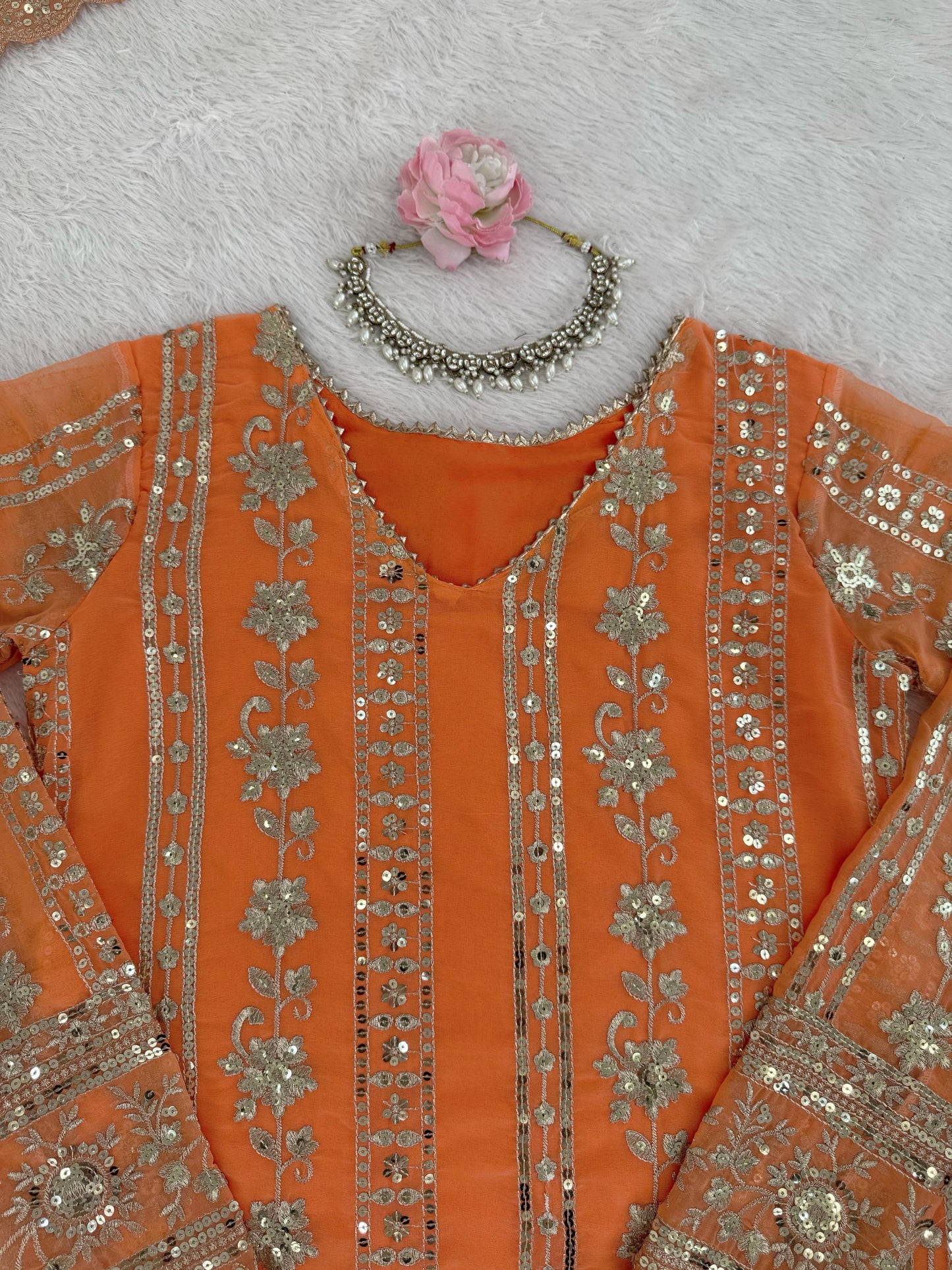 Partywear Georgette Kurti Sharara Suit