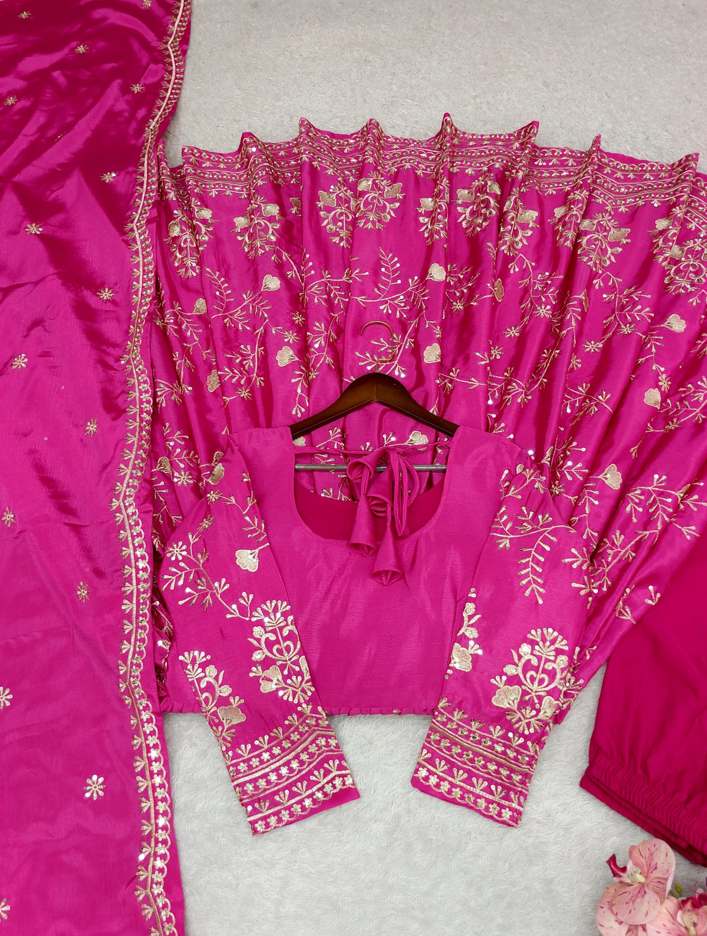 Chinon Silk Pink Long Anarkali Suit for Women