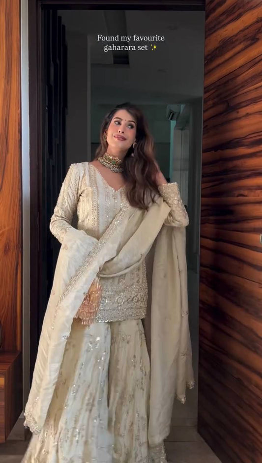 Ethnic Beige Heavy Kurti Palazzo Suit