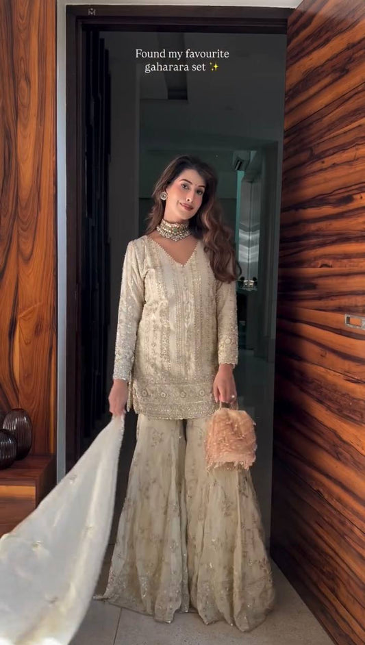 Ethnic Beige Heavy Kurti Palazzo Suit