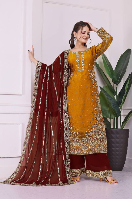 Elegant Yellow Silk Salwar Kameez for Women