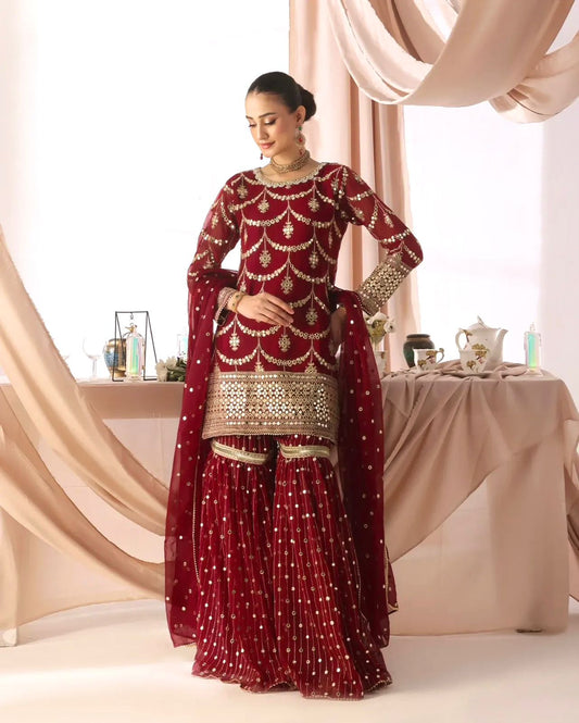 Premium Quality Red Georgette Sharara Suit