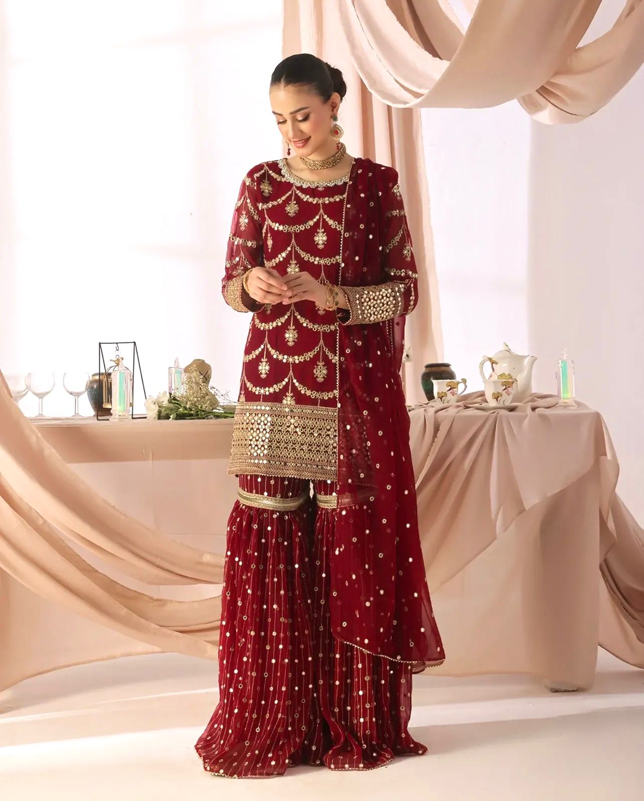 Premium Quality Red Georgette Sharara Suit