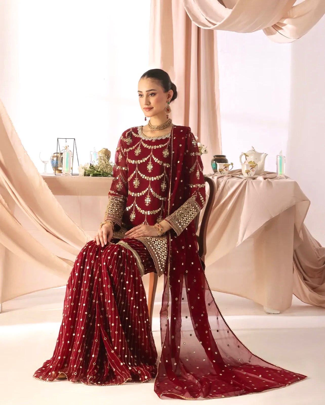 Premium Quality Red Georgette Sharara Suit