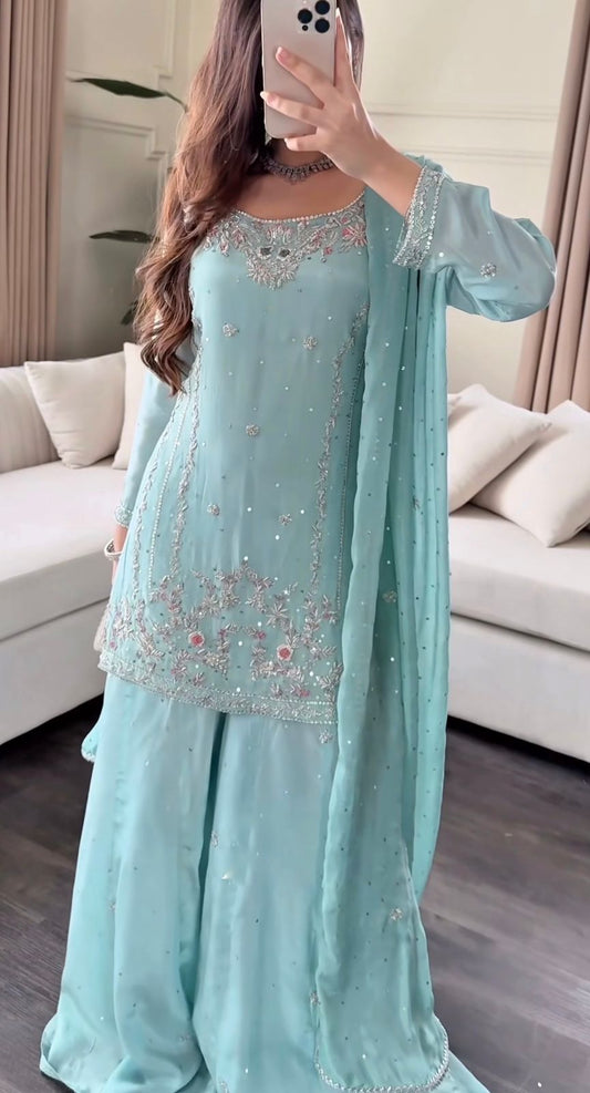 Partywear Special Launch Kurti Palazzo Dupatta Set