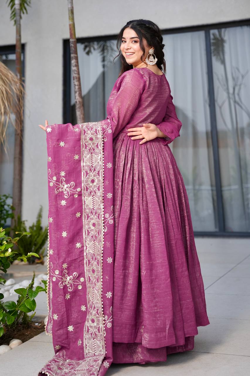 Heavy Designer Solid Long Gown Palazzo Dupatta Set