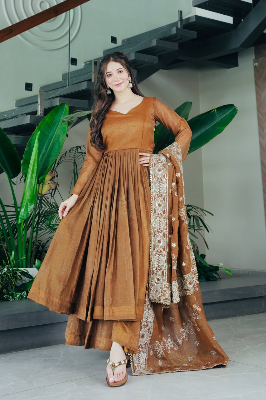 Heavy Designer Solid Long Gown Palazzo Dupatta Set