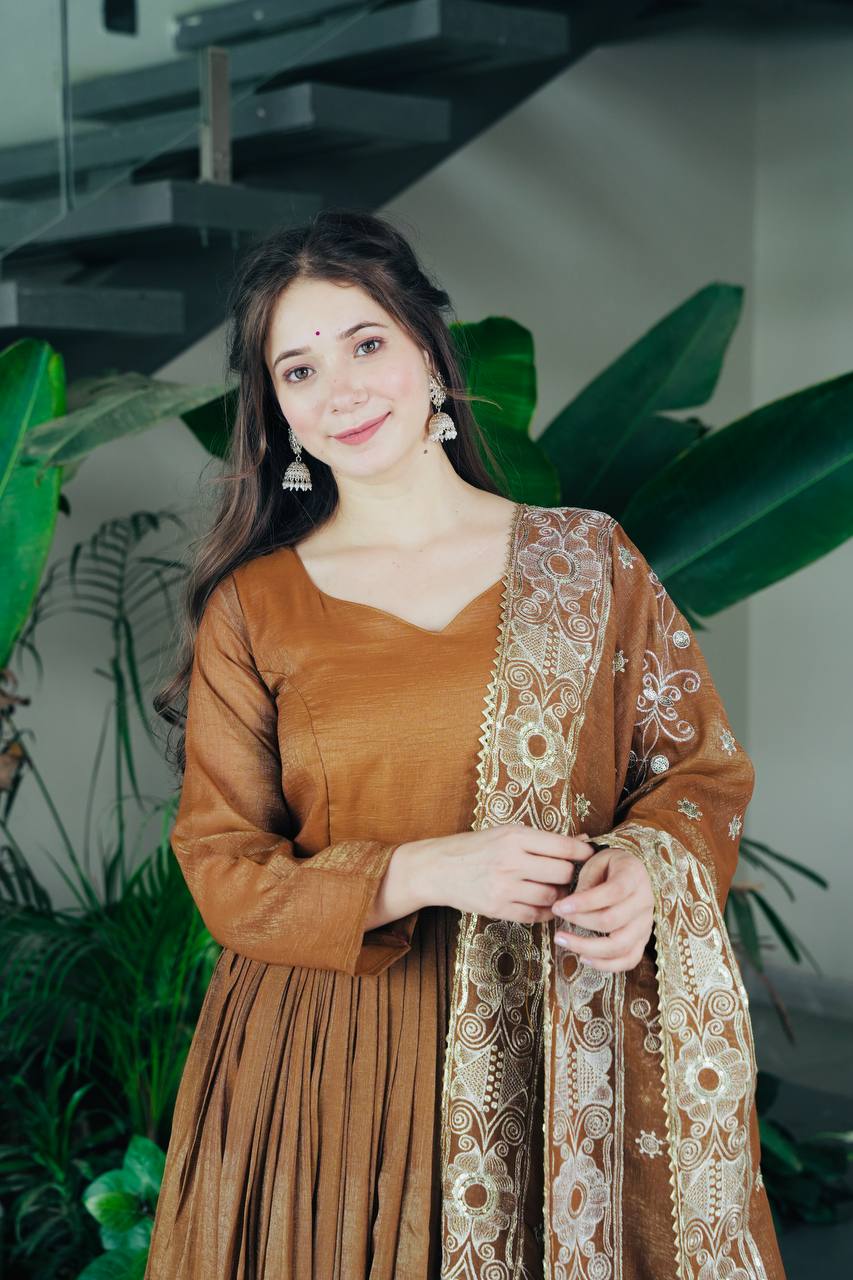 Heavy Designer Solid Long Gown Palazzo Dupatta Set