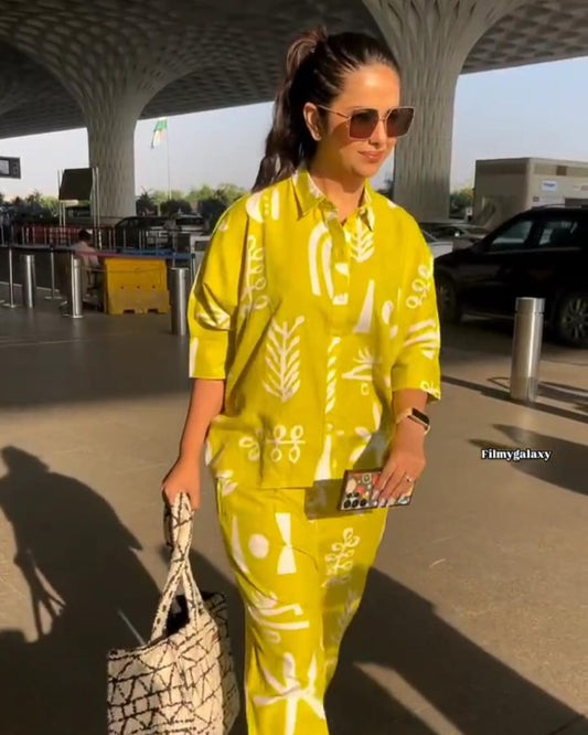Travel Fashion with Lime Green Abstract Co-ord Set