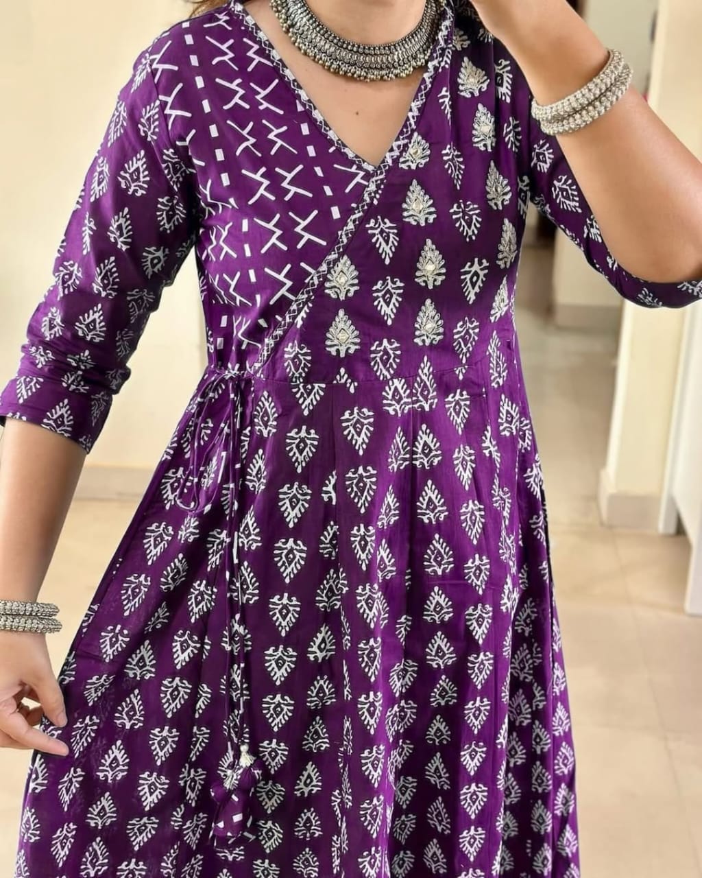 purple anarkali gown,purple angrakha kurti,cotton anarkali kurti,sanganeri print kurti,traditional angrakha dress,anarkali kurti set,jaipuri print gown,purple ethnic gown,block print anarkali,adda work kurti,flared cotton gown,kurti with dupatta set,ethnic wear for women,purple festive dress,boho indian kurti,long flare kurti set,desi angrakha kurti,anarkali with side tie up,women cotton suit set,printed gown style kurti,3 piece anarkali set,purple kurti pant set,sleeve 3/4 kurti,purple traditional wear,cas