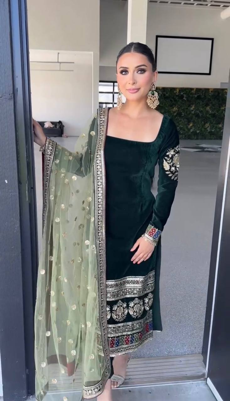 Heavy Viscous Velvet With Heavy Designer Salwar Kameez