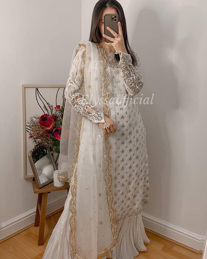 Real Mirror Work Long kurt Palazzo wit Dupatta Set