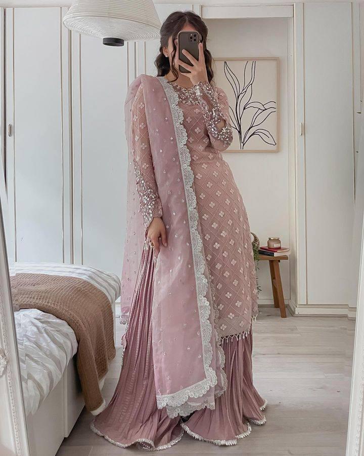 Real Mirror Work Long kurt Palazzo wit Dupatta Set