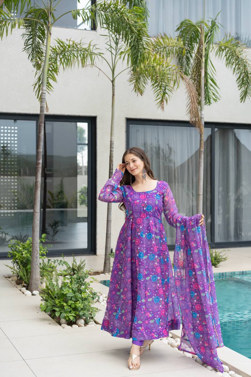 Beautiful Floral Printed Anarkali Suit