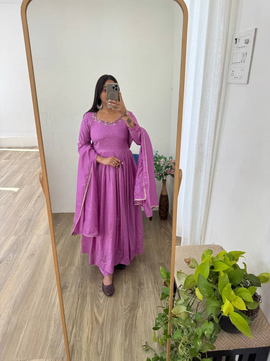 Designer Solid Cotton Long Anarkali Suit