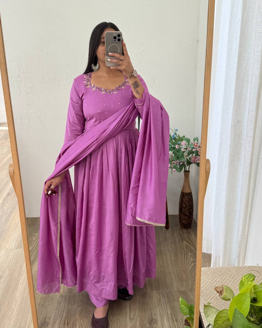 Designer Solid Cotton Long Anarkali Suit