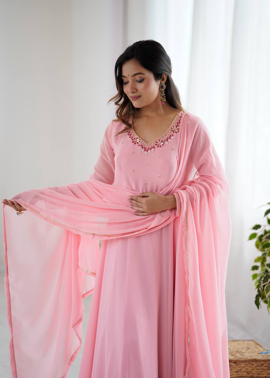Special Launch Flared Pink Anarkali Suit