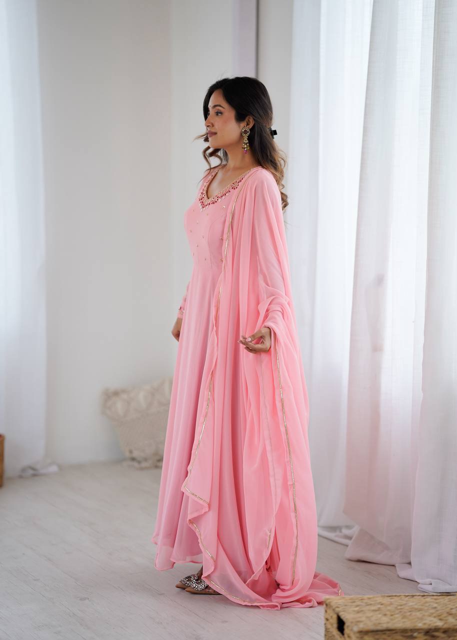 Special Launch Flared Pink Anarkali Suit