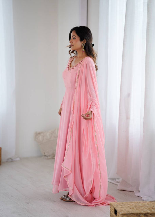 Special Launch Flared Pink Anarkali Suit
