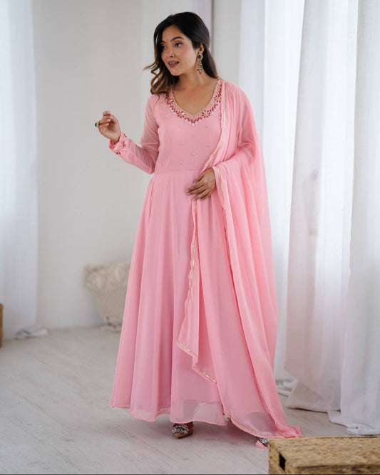 Special Launch Flared Pink Anarkali Suit