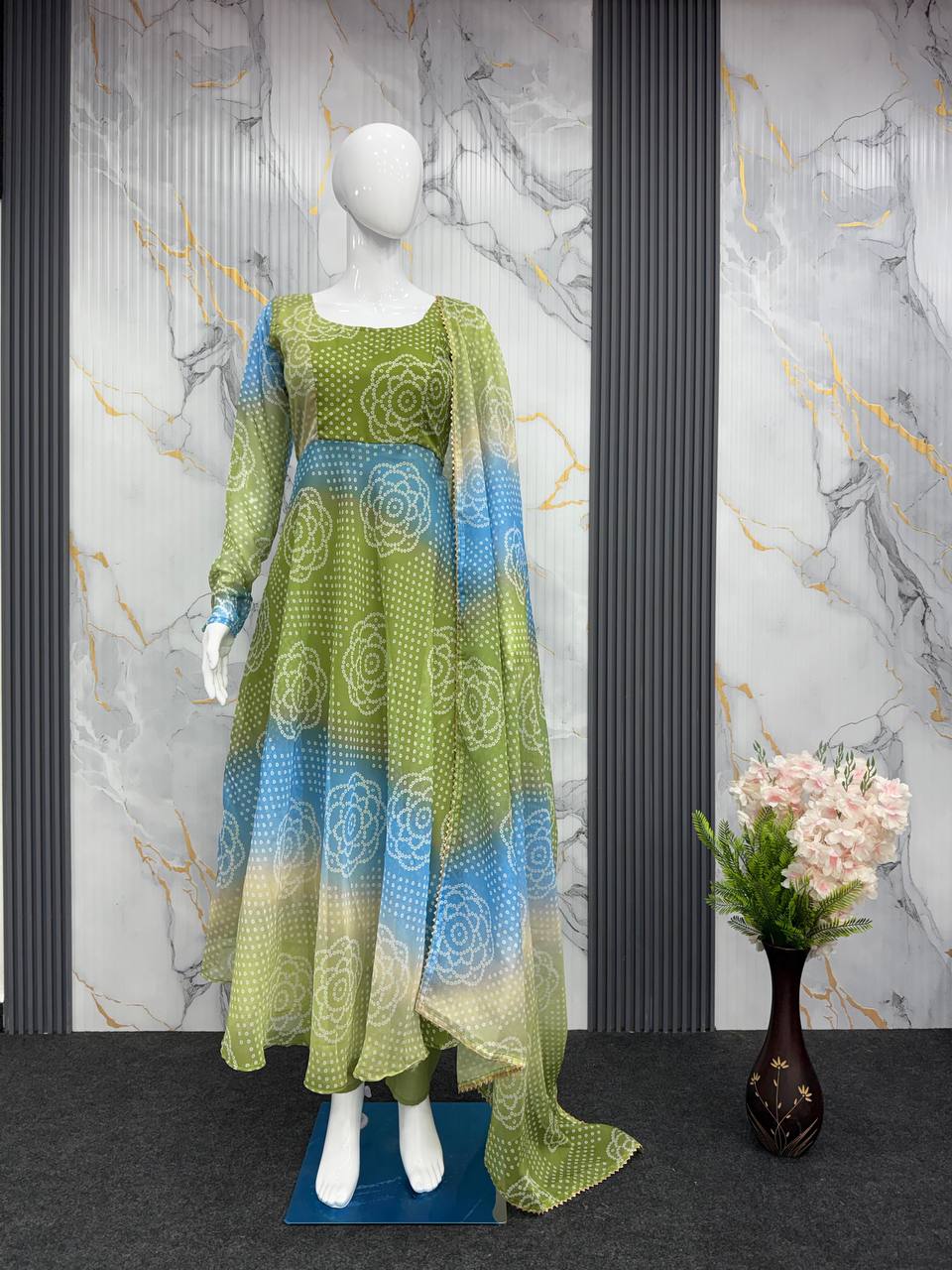 Long Flared Designer Anarkali Gown Set
