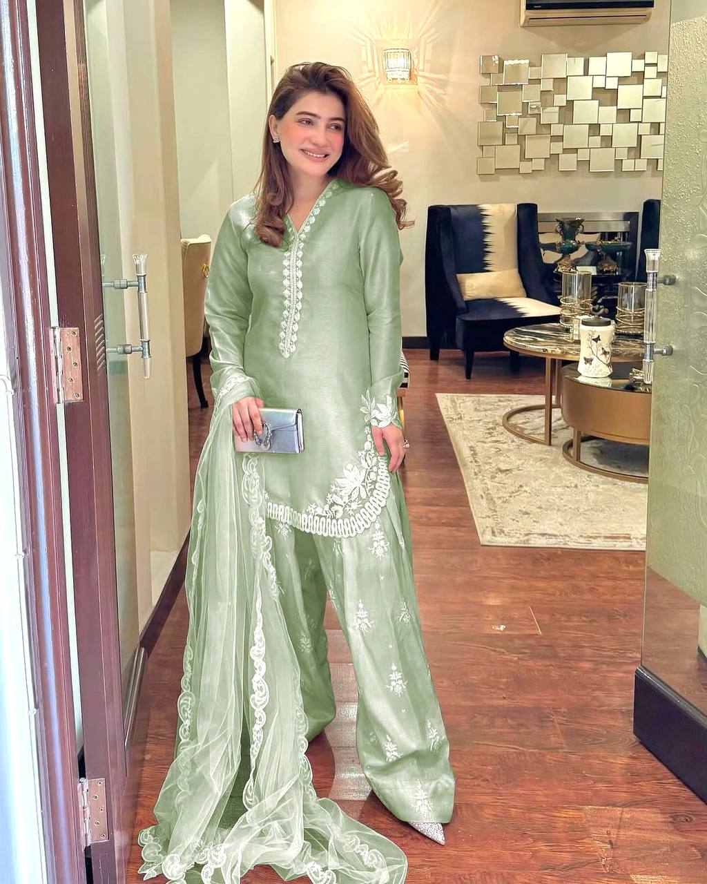 beautiful Roman Silk Salwar Kameez Set Women