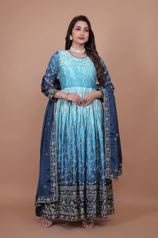 Chinon silk Full Length Embroidered Anarkali suits