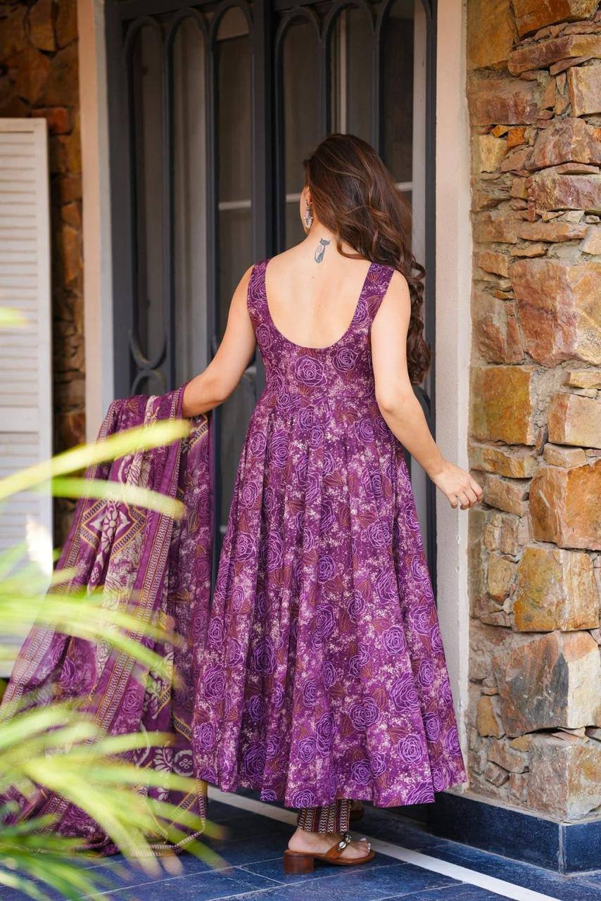 Floral Printed Long Anarkali Gown Set